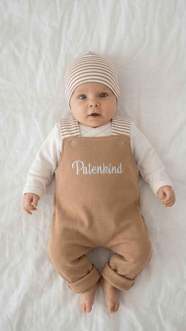 Baby Latzhose Waffelstrick Beige – Geschenk zur Geburt personalisiert · Talu Kids