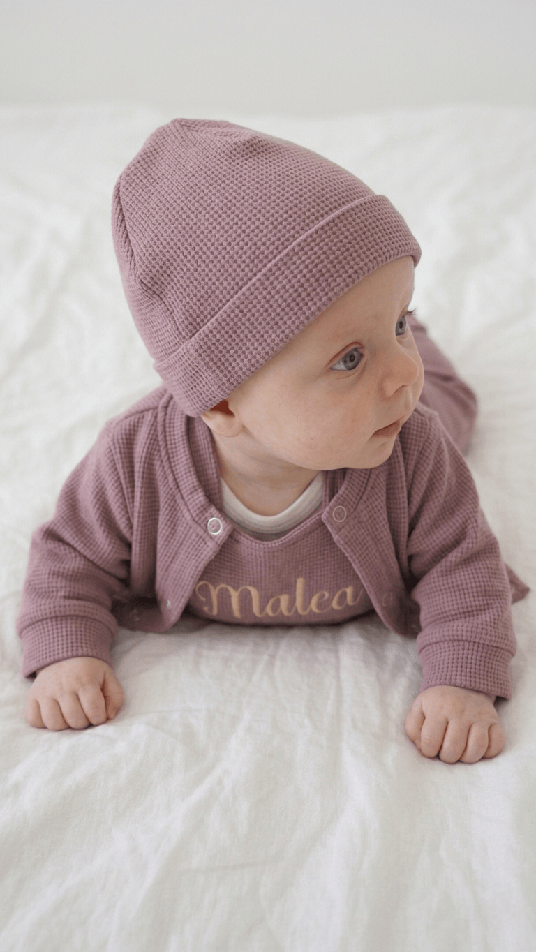 Neugeborenen Set Mauve personalisiert – Babygeschenk Taufe handgemacht Bayern · Talu Kids