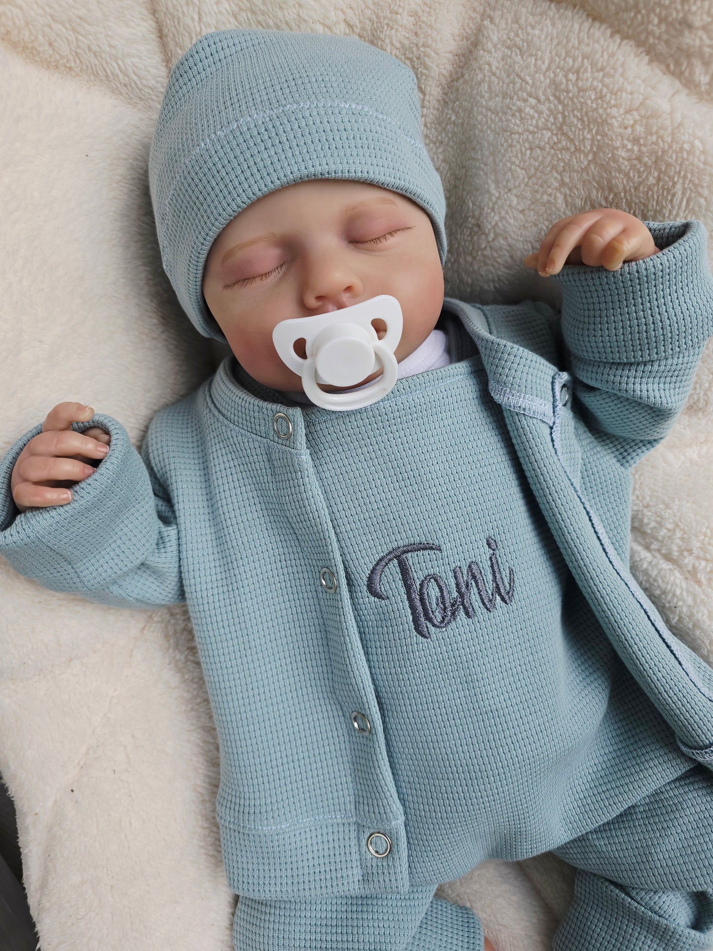 Individuell bestickbares Baby-Set 3 tlg.| Waffelstrick - Myawi-Kids