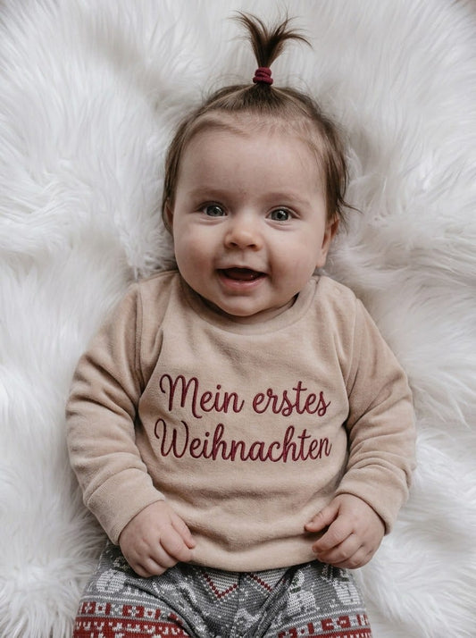 Weihnachtspullover Kinder & Baby bestickt | Mein erstes Weihnachten | Gr. 56-98