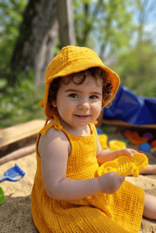 Musselin Kleid Mädchen Gelb – handgemacht aus Bayern · Talu Kids