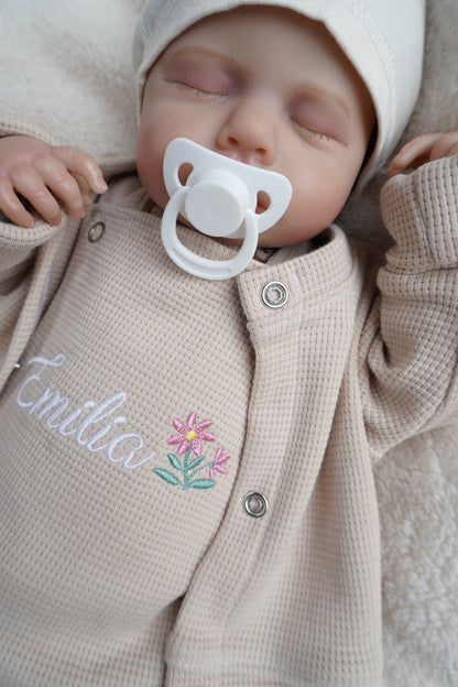 Individuell bestickbares Baby-Set mit Blume | Waffelstrick - Myawi-Kids