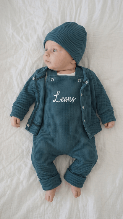 Babygeschenk zur Geburt personalisiert Set Petrol – 3-teilig handgemacht Bayern · Talu Kids