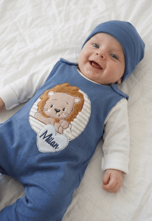 Baby Strampler mit Applikation Sweat – handgemacht personalisierbar aus Bayern · Talu Kids