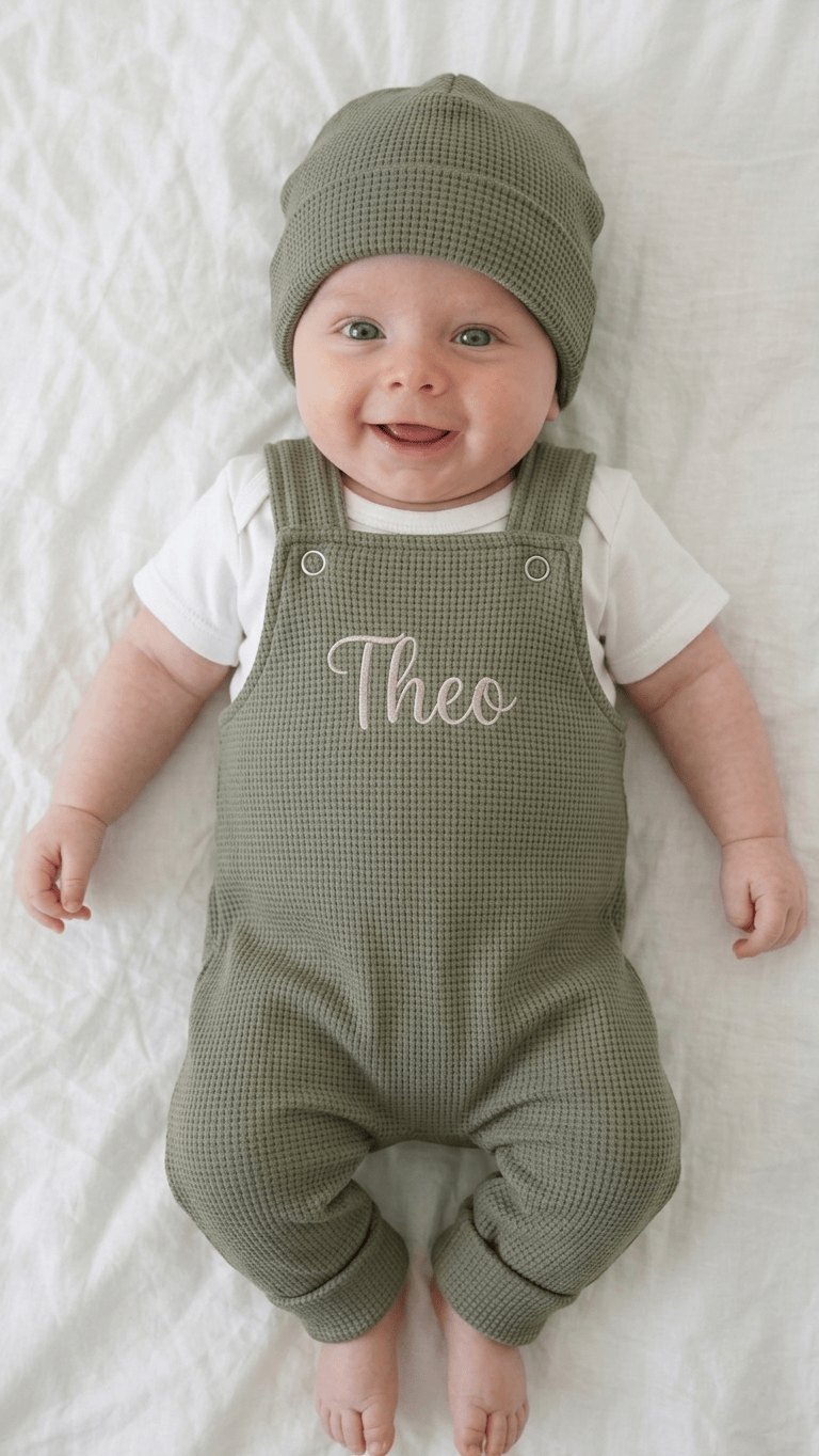 In Deutschland handgemachte Latzhose für Babys und Kinder, personalisierbar. 