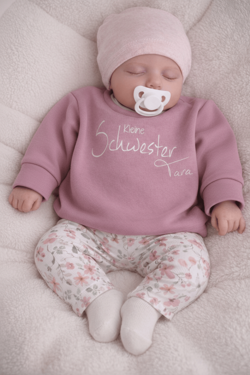 In Deutschland gefertigter Baby und Kinderpullover für Große und kleine Schwestern. 