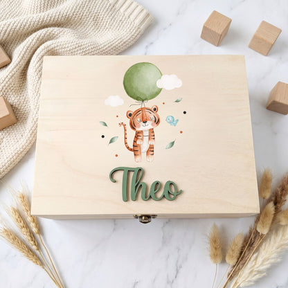 Baby Erinnerungskiste Junge Holzbox Tiger – personalisierbar handgemacht · Talu Kids