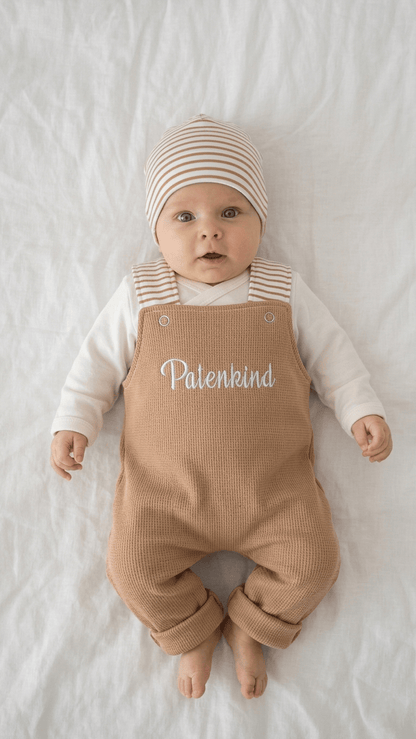 Baby Latzhose bestickt mit Namen | Ripp-Jersey | Gr. 44-98