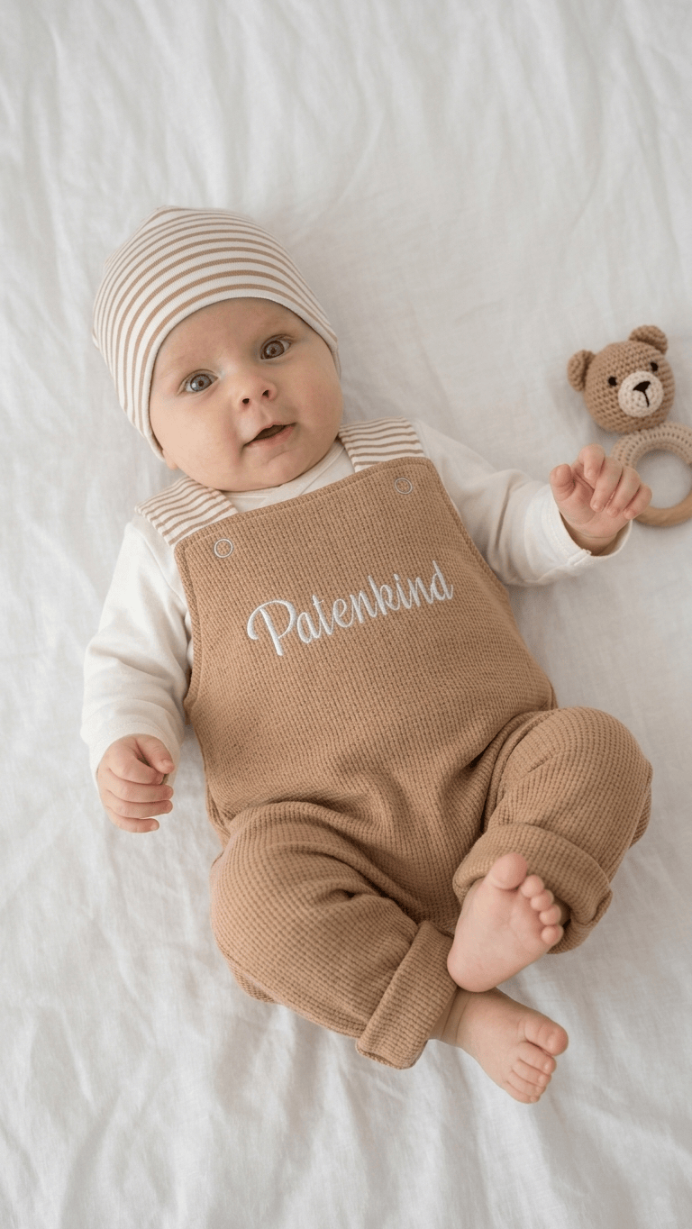 Baby Latzhose bestickt mit Namen | Ripp-Jersey | Gr. 44-98