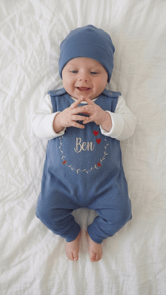 Grenouillère bébé personnalisée bleue | Molleton | Taille 44-98