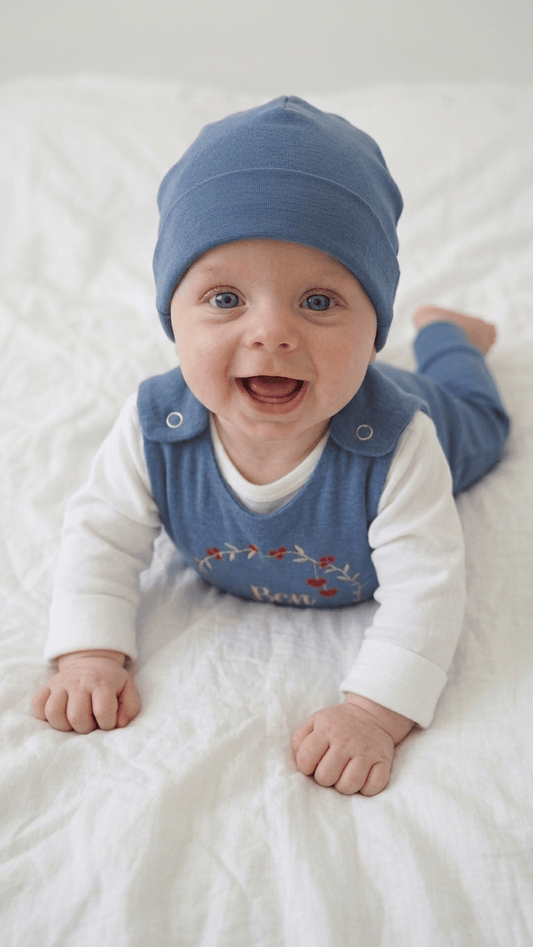 Grenouillère bébé personnalisée bleue | Molleton | Taille 44-98