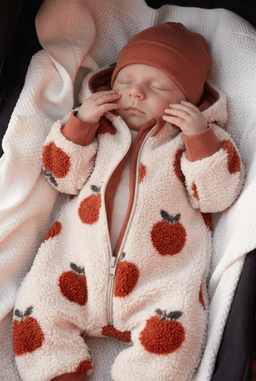 in Deutschland angefertigter Babyoverall aus Teddyfleece