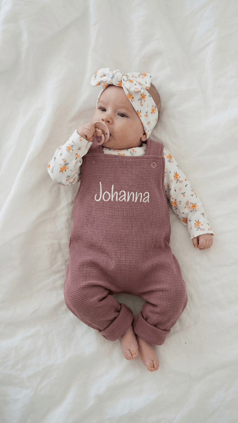 Baby latzhose mit namen, handgemacht in Deutschland. 