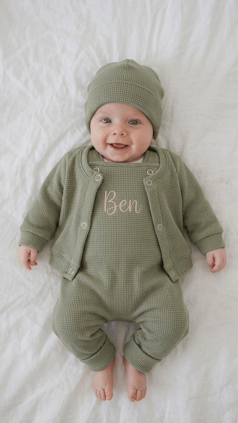 Babygeschenk zur Geburt personalisiert Set Olive – 3-teilig handgemacht Bayern · Talu Kids