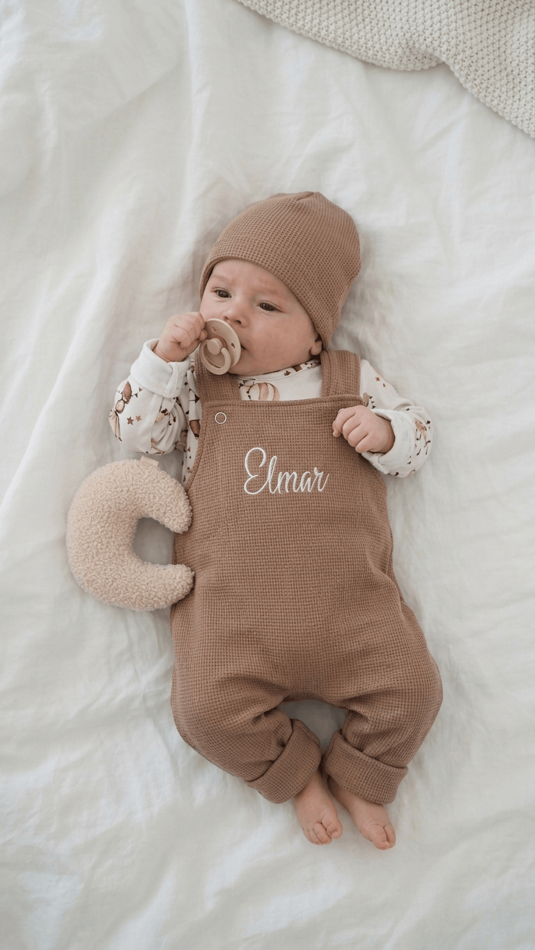 In Deutschland handgemachte Latzhose für Babys und Kinder, personalisierbar. 