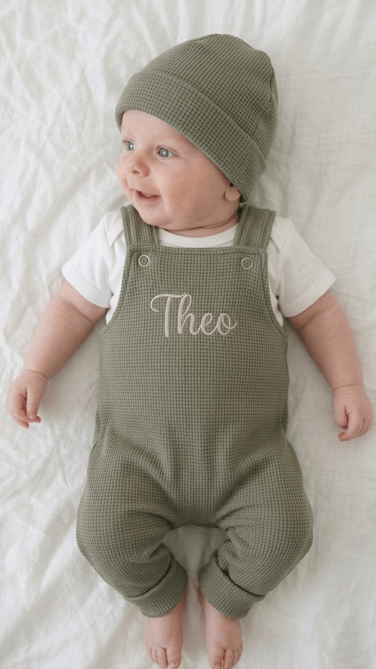 In Deutschland handgemachte Latzhose für Babys und Kinder, personalisierbar. 