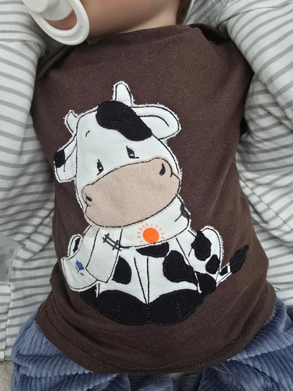 Handgemachtes Baby Langarmshirt aus French Terry mit amerikanischem Ausschnitt. Größen 44–104, viele Farben & Motive zur Auswahl.