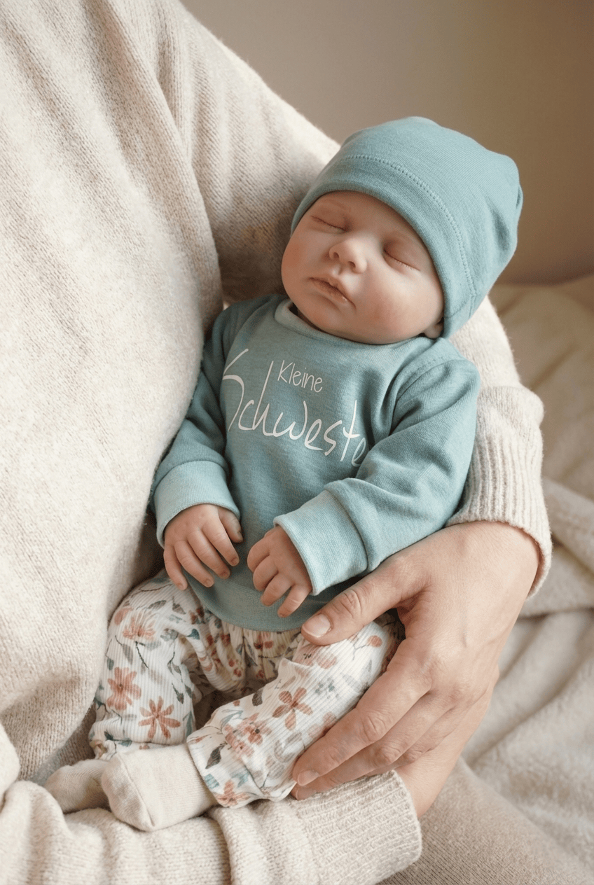 In Deutschland handgefertiger Baby und Kinder Pullover mit Geschwister Bügelbild. Für kleine und große Schwestern und Brüder. Kuscheliger Sweat in vielen Farben erhältlich, für Jungs sowie Mädchen. 