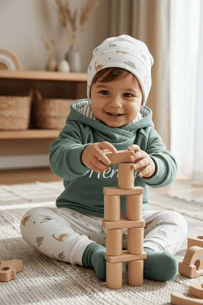 Personalisierter Kinder Hoodie mit Namen in Wunschfarbe, handgemacht aus weichem Sweat bequemer Kapuzenpullover für Babys & Kinder, Gr. 50-140.