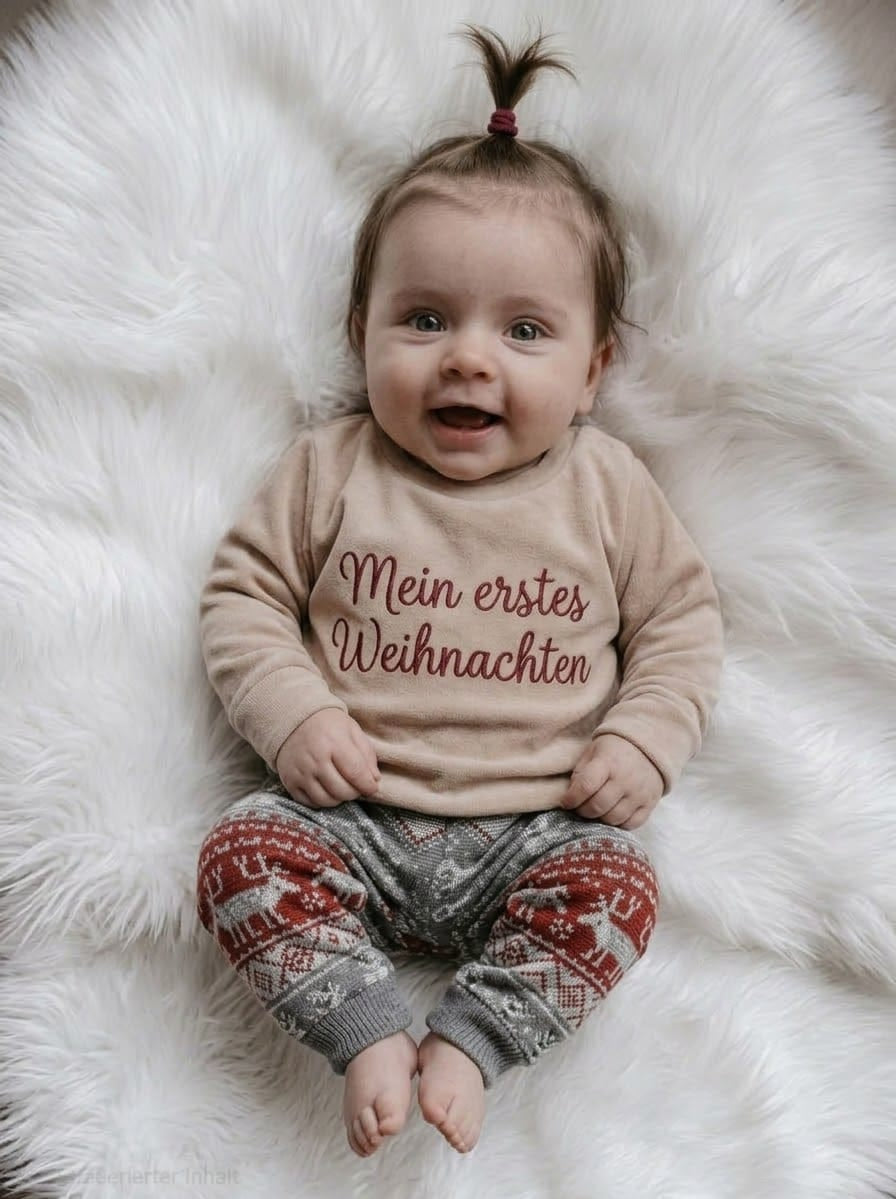 Weihnachtspullover für Babys, bestickt mit „Mein erstes Weihnachten“ – personalisierbar mit Wunschtext, Talu-Kids