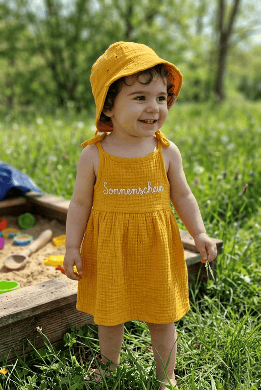 Sommerkleid Mädchen Musselin Gelb handgemacht – leichtes Kleid Bayern Gr. 68-116 · Talu Kids