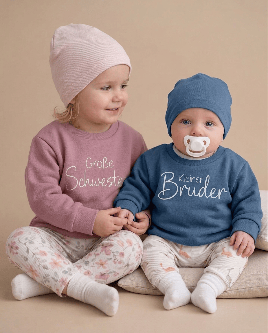 Geschwister Pullover mit Namen Baby – handgemacht personalisiert aus Bayern · Talu Kids