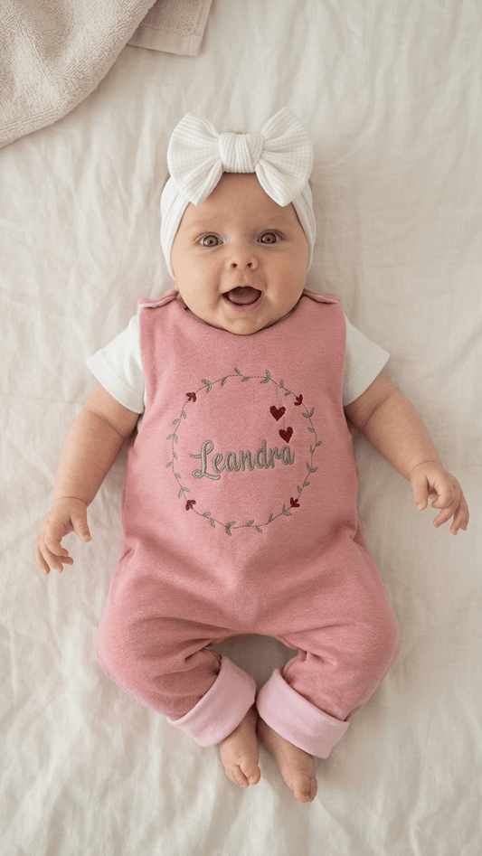 Grenouillère bébé personnalisée rose | Molleton | Taille 44-98