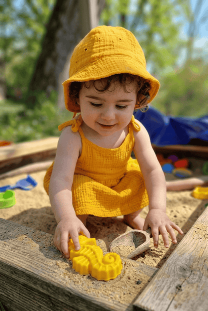 Mädchen Sommerkleid Gelb Musselin – handgemacht aus Bayern · Talu Kids