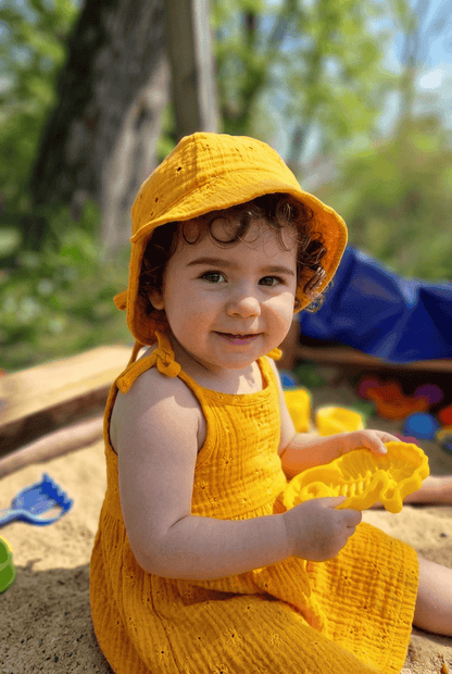 Musselin Kleid Mädchen Gelb – handgemacht aus Bayern · Talu Kids