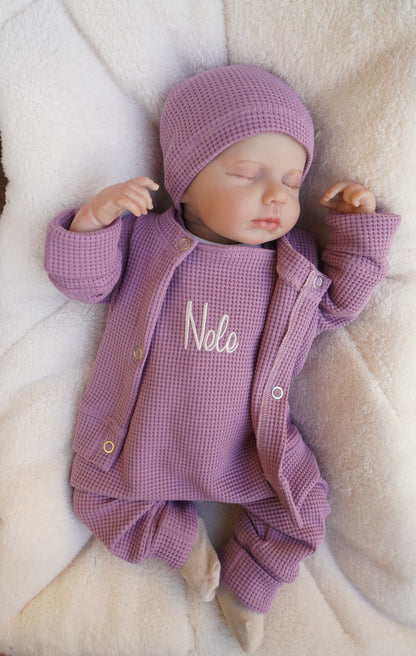 Individuell bestickbares Baby-Set 3 tlg.| Waffelstrick - Myawi-Kids