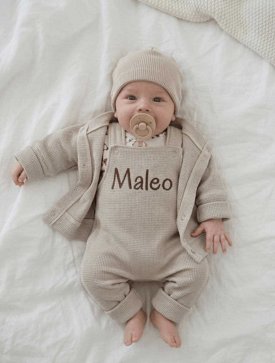 Babygeschenk zur Geburt personalisiert Set Beige – 3-teilig handgemacht Bayern · Talu Kids
