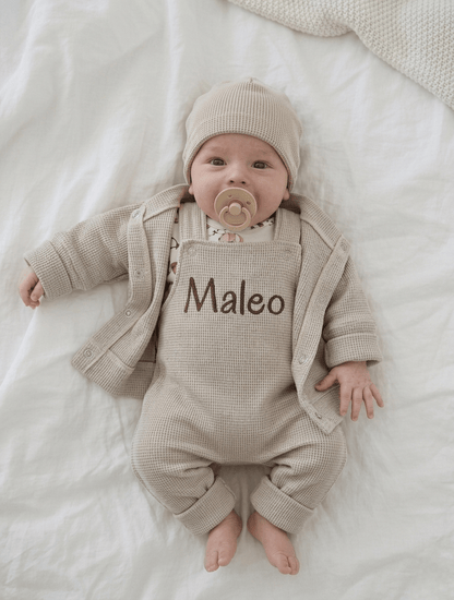 Babygeschenk zur Geburt personalisiert Set Beige – 3-teilig handgemacht Bayern · Talu Kids