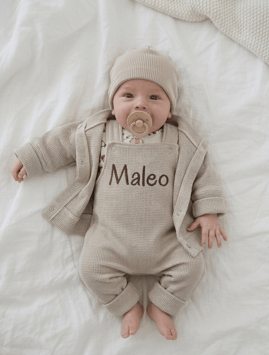 Ensemble bébé personnalisé beige | 3 pièces | Tailles 44-86