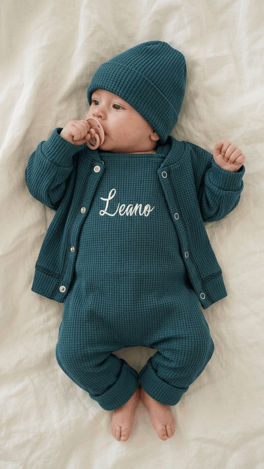 Ensemble bébé personnalisé Pétrole | 3 pièces | Taille 44-86