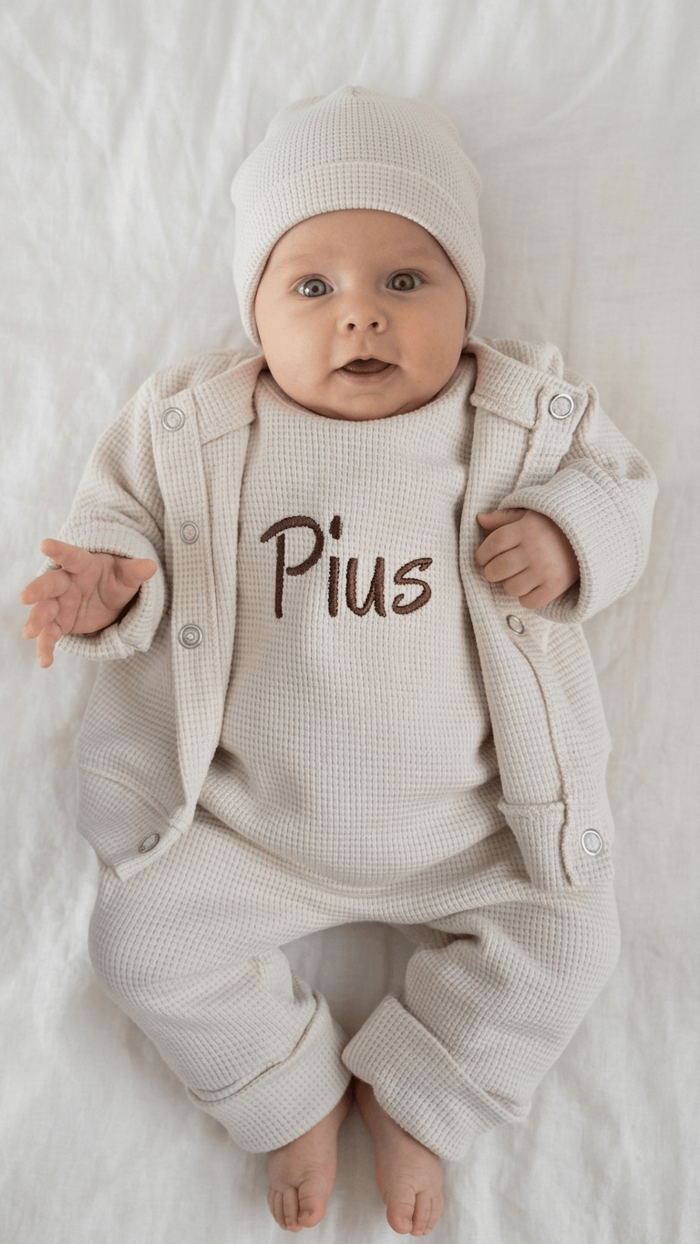 Baby Strampler Set personalisierbar Waffelstrick – 2-teilig Geschenk zur Geburt · Talu Kids