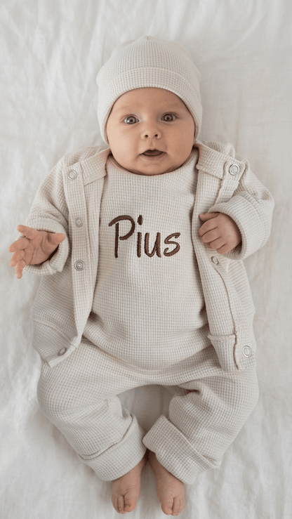Baby Strampler Set personalisierbar Waffelstrick – 2-teilig Geschenk zur Geburt · Talu Kids