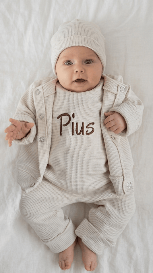 Baby Strampler Set personalisierbar Waffelstrick – 2-teilig Geschenk zur Geburt · Talu Kids