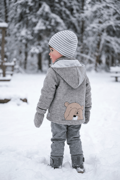 Veste bébé et enfant | Laine bouillie | avec poches plaquées et application | Tailles 56-146