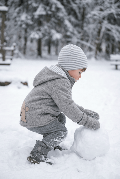 Veste bébé et enfant | Laine bouillie | avec poches plaquées et application | Tailles 56-146